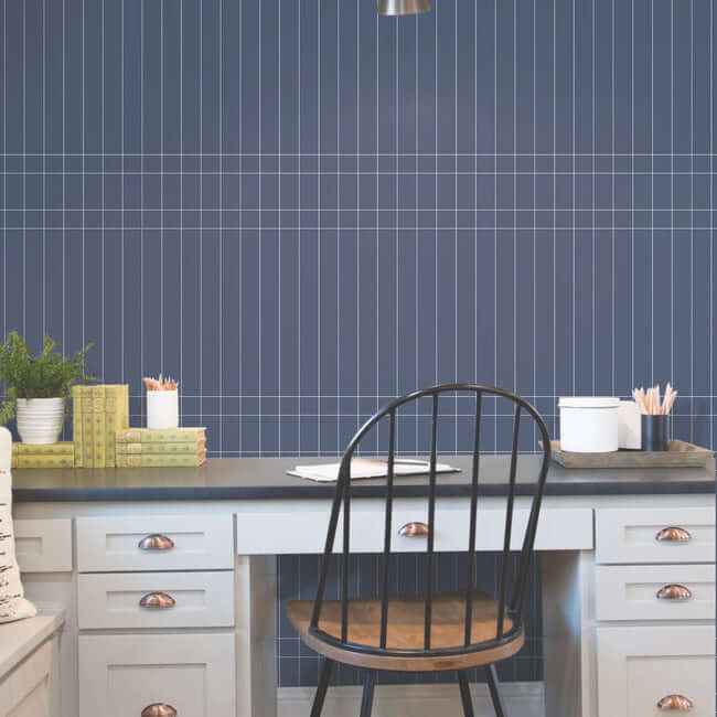 Linear Gridwork Navy Wallpaper - York Wallcoverings - PSW1510RL - York Wallcoverings Wallpaper