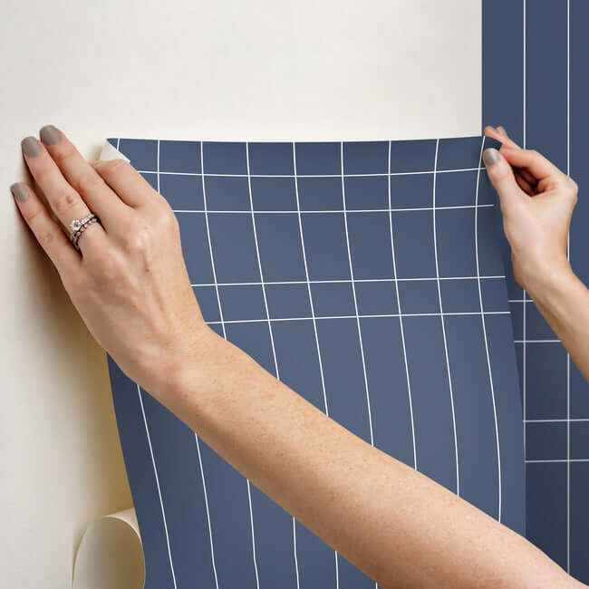 Linear Gridwork Navy Wallpaper - York Wallcoverings - PSW1510RL - York Wallcoverings Wallpaper