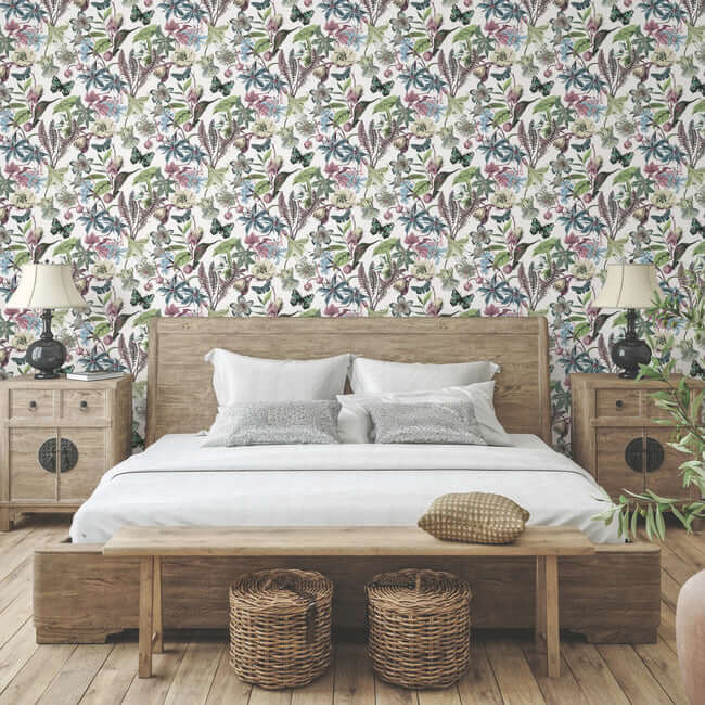 butterfly-house-white-fuchsia-wallpaper-york-wallcoverings-bl1721 - York Wallpaper Wallpaper