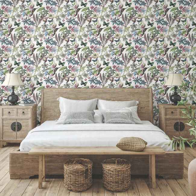 Butterfly House White & Fuchsia Wallpaper - York Wallcoverings - BL1721 - York Wallcoverings Wallpaper