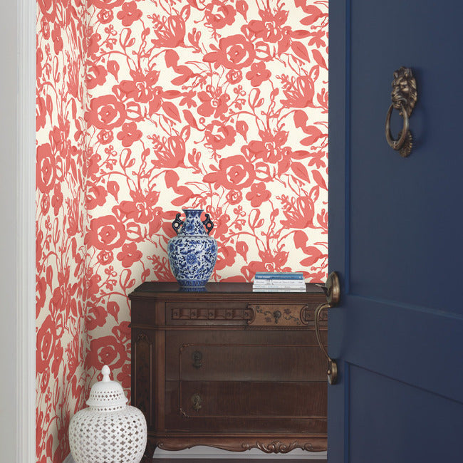 brushstroke-floral-wallpaper-coral-york-wallcoverings-bl1731 - York Wallcoverings Wallpaper
