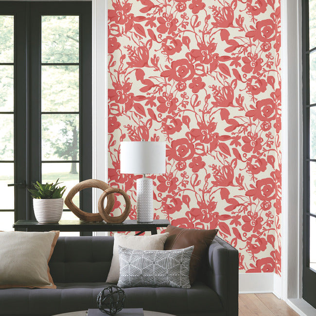 brushstroke-floral-wallpaper-coral-york-wallcoverings-bl1731 - York Wallcoverings Wallpaper