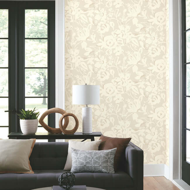 brushstroke-floral-taupe-wallpaper-york-wallcoverings-bl1735 - York Wallcoverings Wallpaper