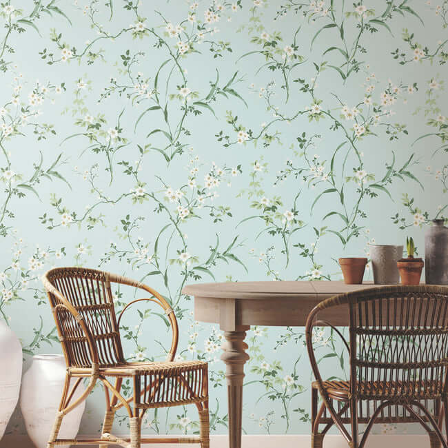 blossom-branches-spa-blue-wallpaper-york-wallcoverings-bl1742 - York Wallcoverings Wallpaper
