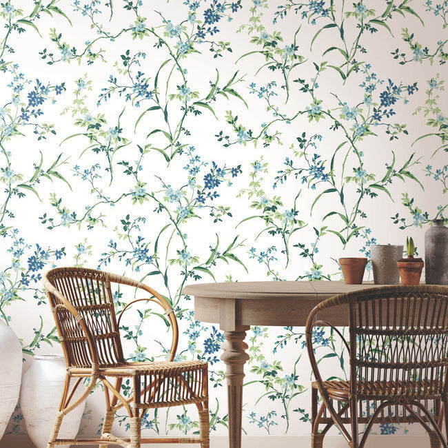 blossom-branches-wallpaper-whiteblue-york-wallcoverings-bl1744 - York Wallcoverings Wallpaper