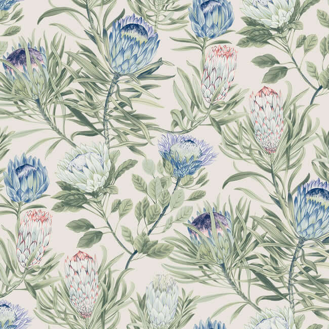 protea-cream-blue-wallpaper-york-wallcoverings-bl1753 - York Wallpaper Wallpaper