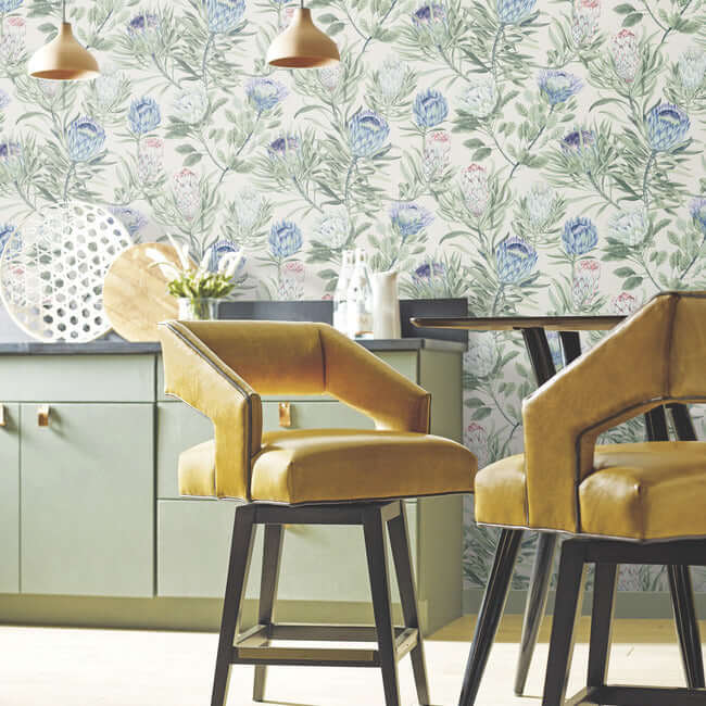 protea-cream-blue-wallpaper-york-wallcoverings-bl1753 - York Wallpaper Wallpaper