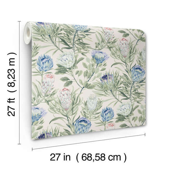 protea-cream-blue-wallpaper-york-wallcoverings-bl1753 - York Wallpaper Wallpaper