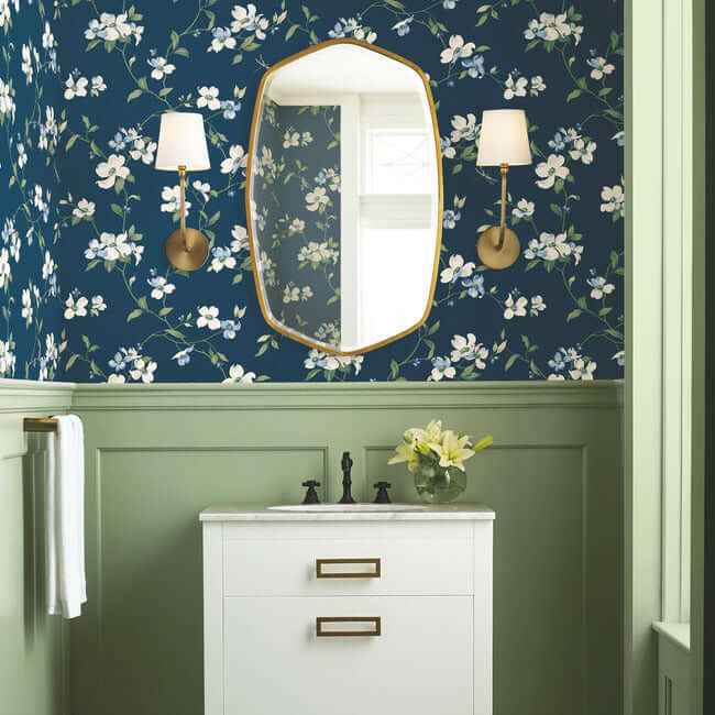 Dogwood Navy Wallpaper - York Wallcoverings - BL1761 - York Wallcoverings Wallpaper