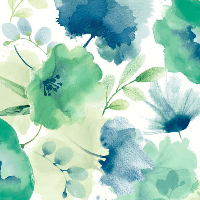watercolor-bouquet-blue-green-wallpaper-york-wallcoverings-bl1774 - York Wallcoverings Wallpaper