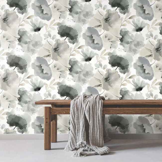 Watercolor Bouquet Charcoal Wallpaper - York Wallcoverings - BL1771 - York Wallcoverings Wallpaper