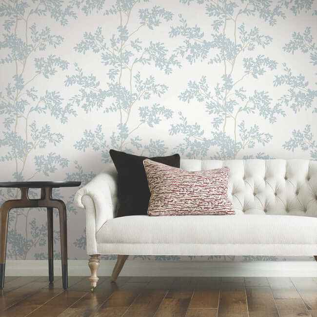 Lunaria Silhouette White & Cloud Blue Wallpaper - York Wallcoverings - BL1802