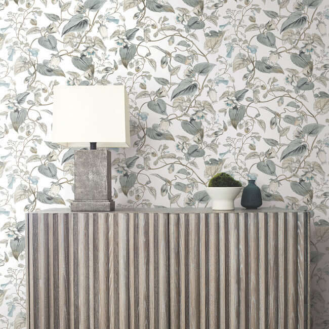 moon-flower-white-blue-wallpaper-york-wallcoverings-bl1715 - York Wallpaper Wallpaper