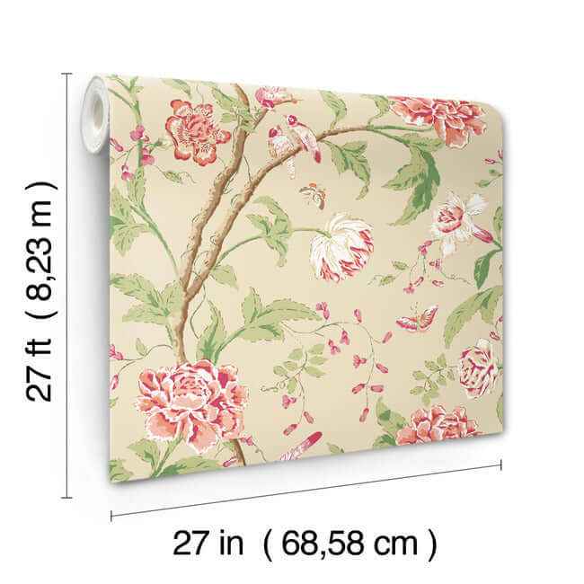Teahouse Floral Cream & Coral Wallpaper - York Wallcoverings - BL1781 - York Wallcoverings Wallpaper