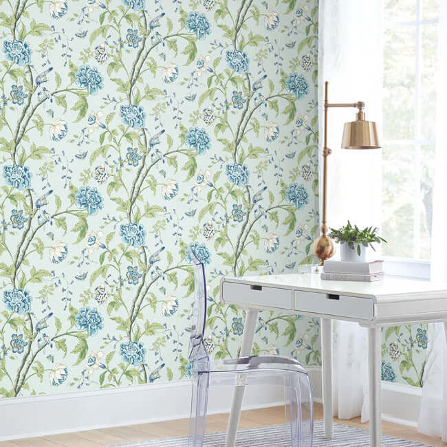 teahouse-floral-light-blue-wallpaper-york-wallcoverings-bl1784 - York Wallcoverings Wallpaper