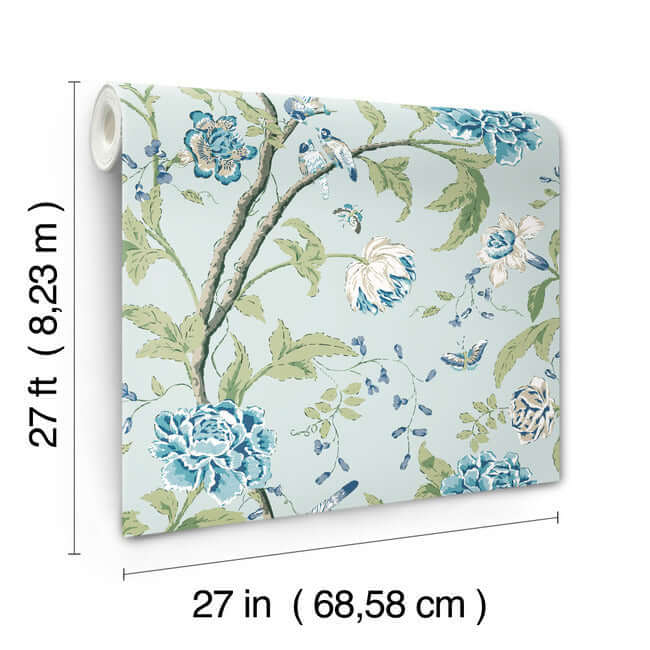 teahouse-floral-light-blue-wallpaper-york-wallcoverings-bl1784 - York Wallcoverings Wallpaper