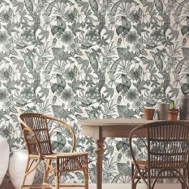 Rainforest White & Charcoal Wallpaper - York Wallcoverings - BL1703 - York Wallcoverings Wallpaper