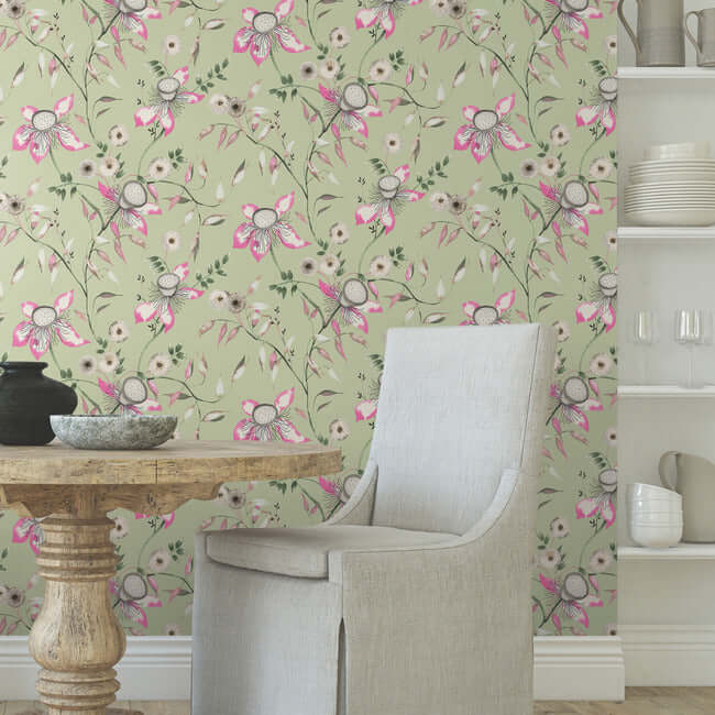 dream-blossom-light-green-wallpaper-york-wallcoverings-bl1791 - York Wallpaper Wallpaper