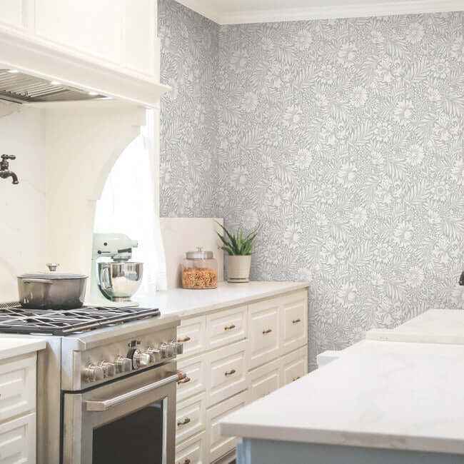 Modern Acanthus Mist Peel & Stick Wallpaper - York Wallcoverings - PSW1444RL