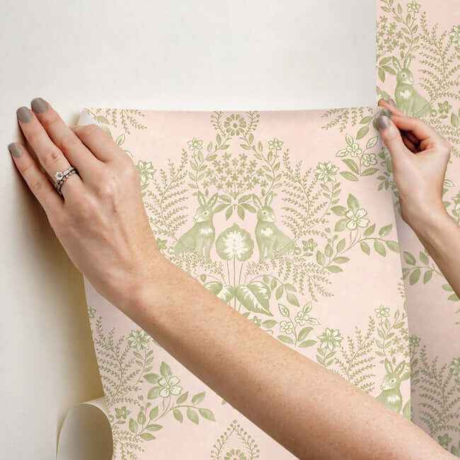 Cottontail Toile Pink & Chartreuse Peel & Stick Wallpaper - York Wallcoverings - PSW1432RL - York Wallcoverings Wallpaper