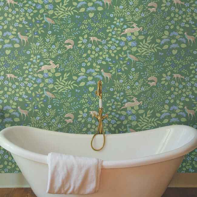 Woodland Floral Meadow Green Peel & Stick Wallpaper - York Wallcoverings - PSW1437RL - York Wallcoverings Wallpaper