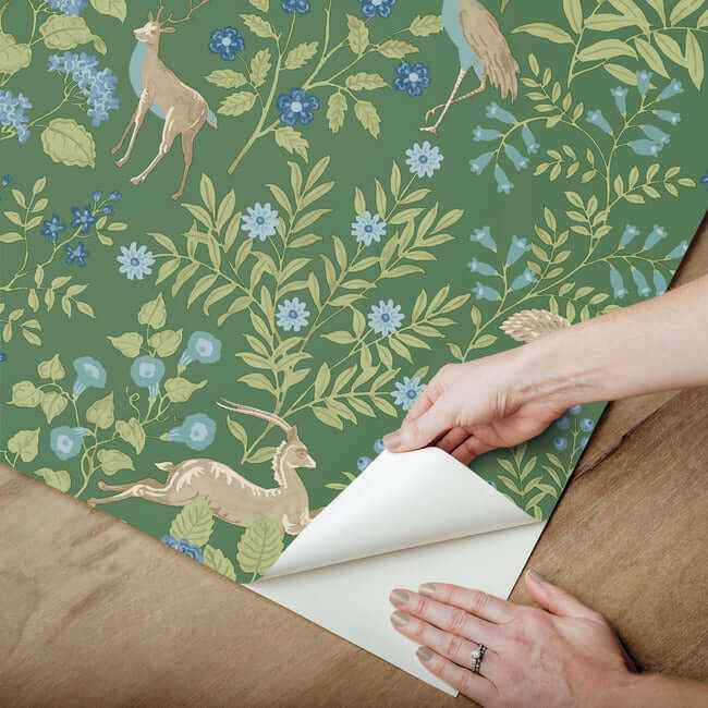 Woodland Floral Meadow Green Peel & Stick Wallpaper - York Wallcoverings - PSW1437RL - York Wallcoverings Wallpaper