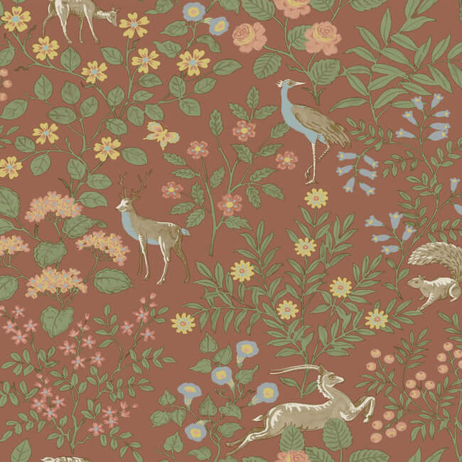 woodland-floral-rust-peel-stick-wallpaper-york-wallcoverings-psw1438rl - York Wallcoverings Wallpaper