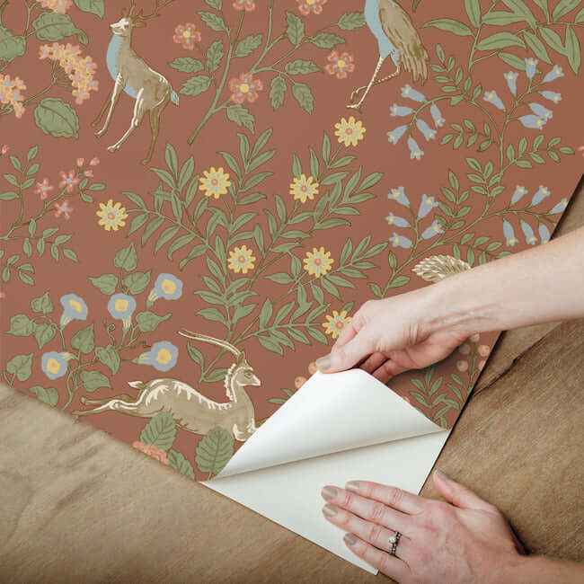 Woodland Floral Rust Peel & Stick Wallpaper - York Wallcoverings - PSW1438RL - York Wallcoverings Wallpaper