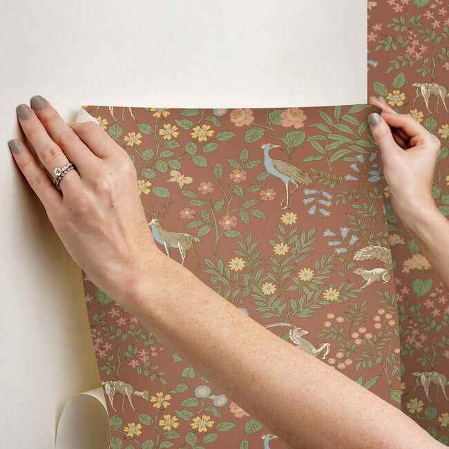 Woodland Floral Rust Peel & Stick Wallpaper - York Wallcoverings - PSW1438RL - York Wallcoverings Wallpaper