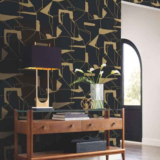 Abstract Geo Black & Gold Wallpaper - York Wallcoverings - MD7115 - York Wallcoverings Wallpaper
