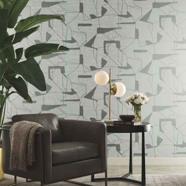 Abstract Geo Fog & Silver Wallpaper - York Wallcoverings - MD7111 - York Wallcoverings Wallpaper