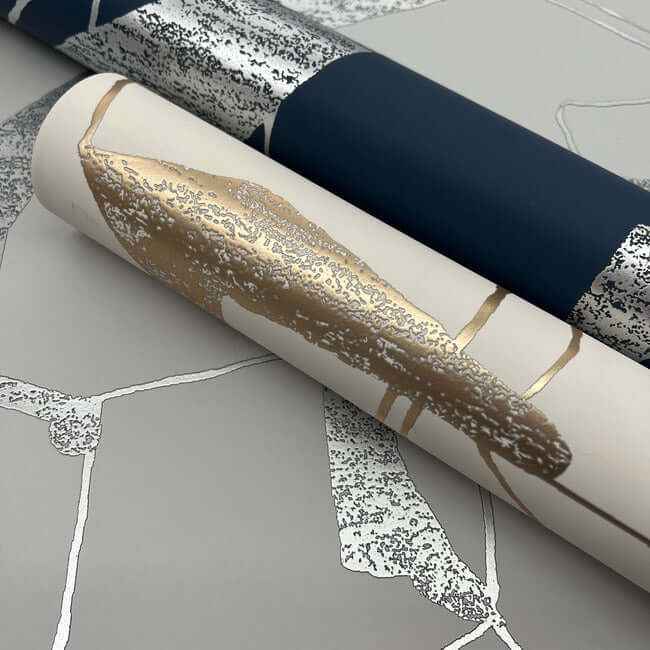 Abstract Geo Navy & Silver Wallpaper - York Wallcoverings - MD7112 - York Wallcoverings Wallpaper