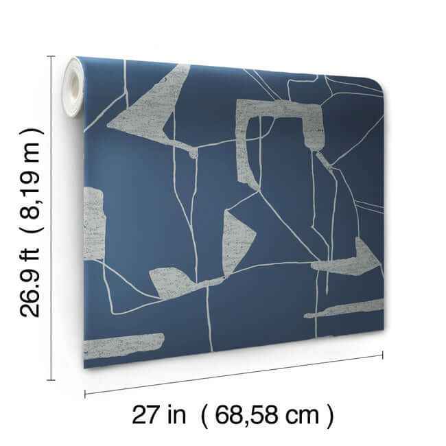 Abstract Geo Navy & Silver Wallpaper - York Wallcoverings - MD7112 - York Wallcoverings Wallpaper