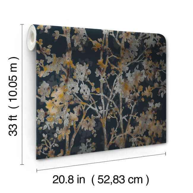 Shimmering Foliage Black Wallpaper - York Wallcoverings - NW3580 - York Wallcoverings Wallpaper