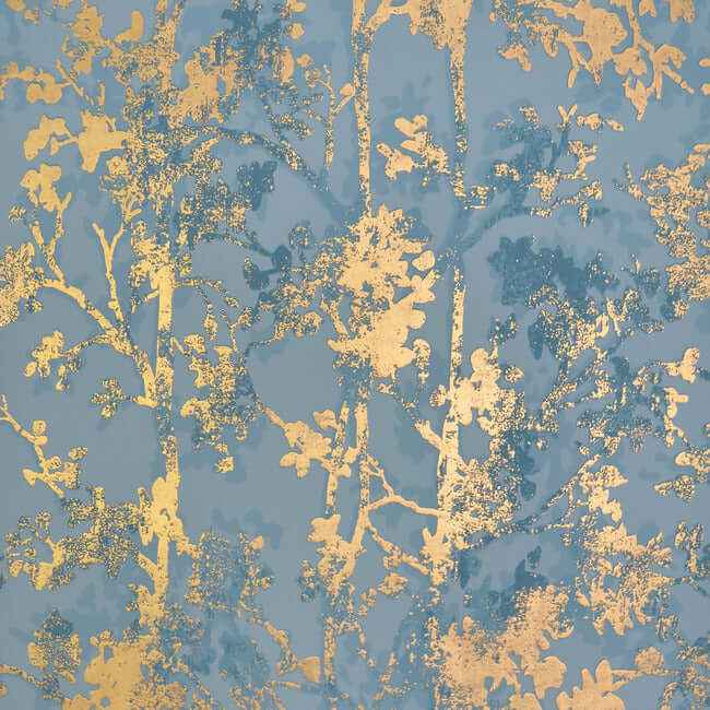 Shimmering Foliage Blue & Gold Wallpaper - York Wallcoverings - NW3581 - York Wallcoverings Wallpaper
