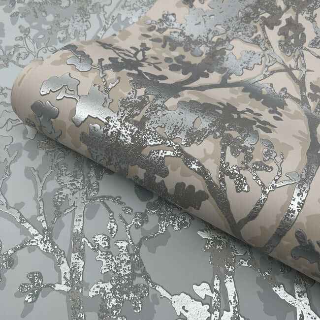 Shimmering Foliage Cream & Silver Wallpaper - York Wallcoverings - MD7141 - York Wallcoverings Wallpaper