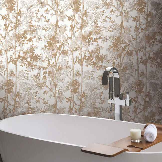 Shimmering Foliage White & Gold Wallpaper - York Wallcoverings - NW3583