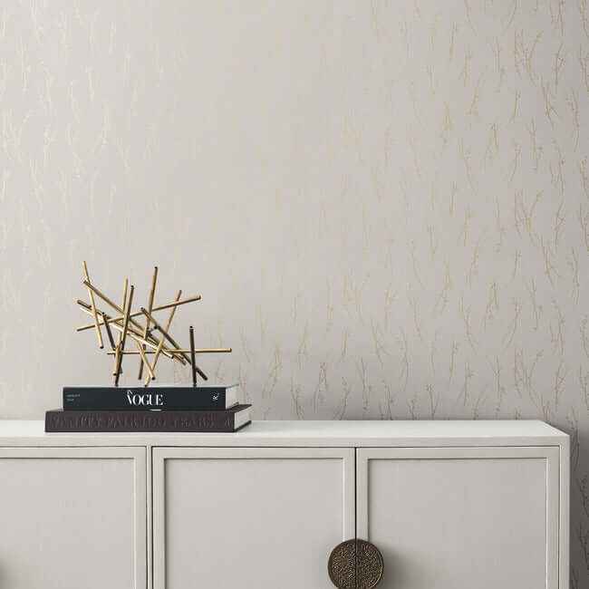 Sprigs Light Grey & Gold Wallpaper - York Wallcoverings - MD7191