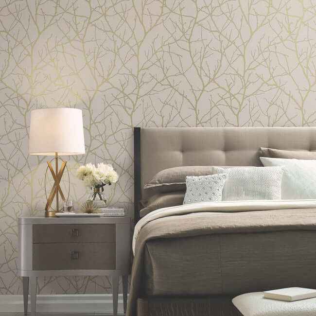 Trees Silhouette Beige & Gold Wallpaper - York Wallcoverings - MD7122
