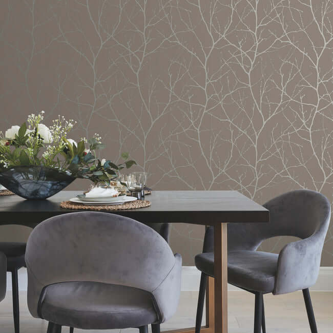 trees-silhouette-mocha-silver-wallpaper-york-wallcoverings-md7121 - York Wallpaper Wallpaper