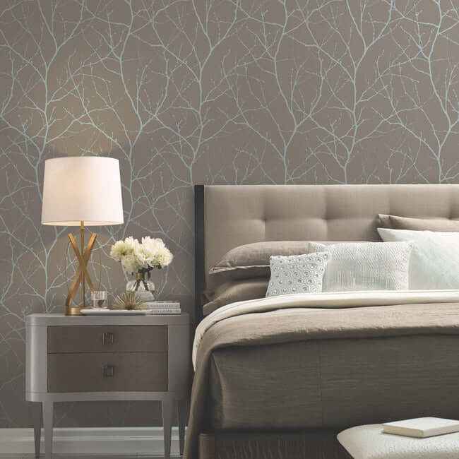 Trees Silhouette Mocha & Silver Wallpaper - York Wallcoverings - MD7121 - York Wallcoverings Wallpaper