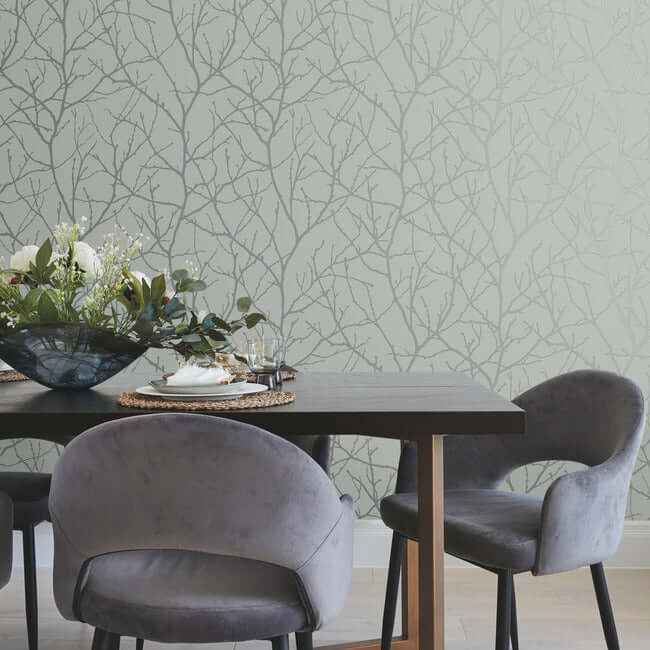 Trees Silhouette Smokey Blue & Silver Wallpaper - York Wallcoverings - MD7123 - York Wallcoverings Wallpaper