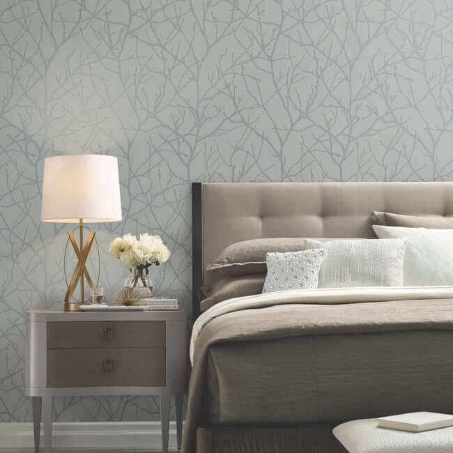 Trees Silhouette Smokey Blue & Silver Wallpaper - York Wallcoverings - MD7123 - York Wallcoverings Wallpaper