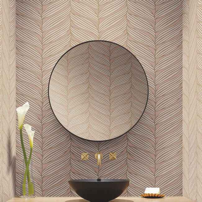 Luminous Leaves Blush & Gold Wallpaper - York Wallcoverings - MD7161