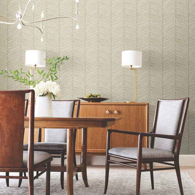 Luminous Leaves Neutral & Gold Wallpaper - York Wallcoverings - MD7162