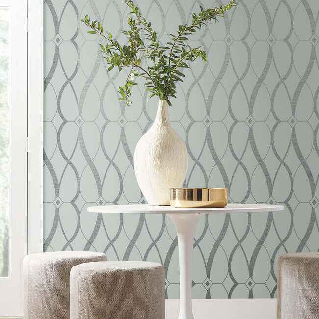 Graceful Geo Spa & Silver Wallpaper - York Wallcoverings - MD7172