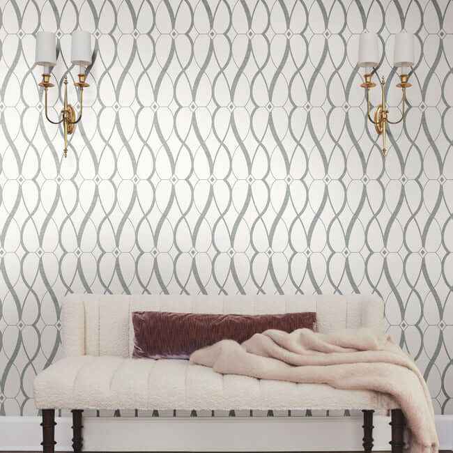 Graceful Geo White & Silver Wallpaper - York Wallcoverings - MD7173