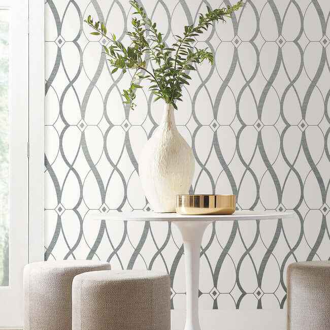 Graceful Geo White & Silver Wallpaper - York Wallcoverings - MD7173 - York Wallcoverings Wallpaper