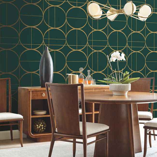 Sun Circles Emerald & Gold Wallpaper - York Wallcoverings - MD7203 - York Wallcoverings Wallpaper