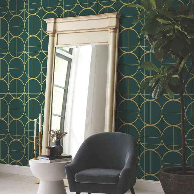 Sun Circles Emerald & Gold Wallpaper - York Wallcoverings - MD7203 - York Wallcoverings Wallpaper